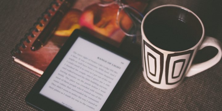 kindle coffee and notebook